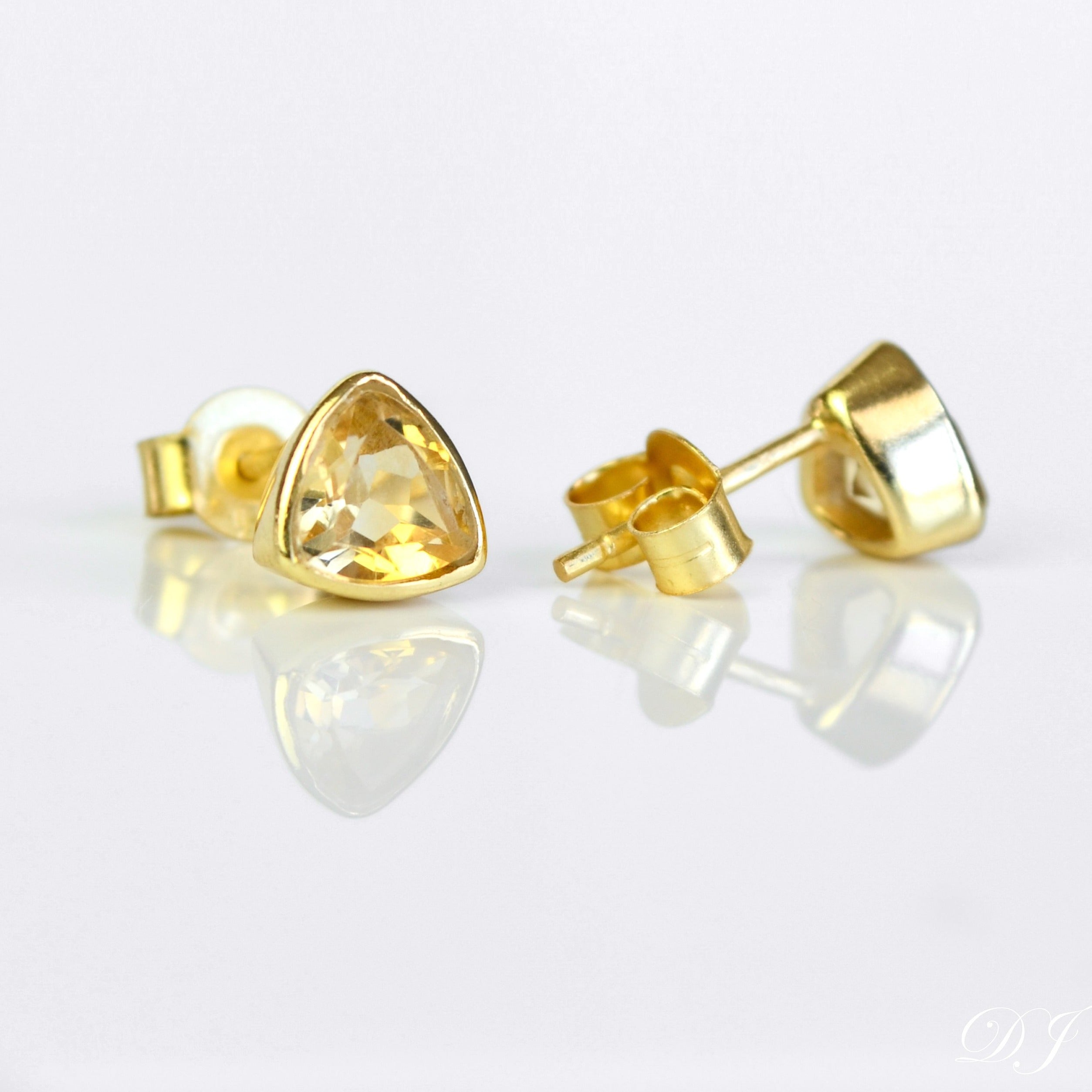 Small Citrine Triangle Studs, Everyday Earrings