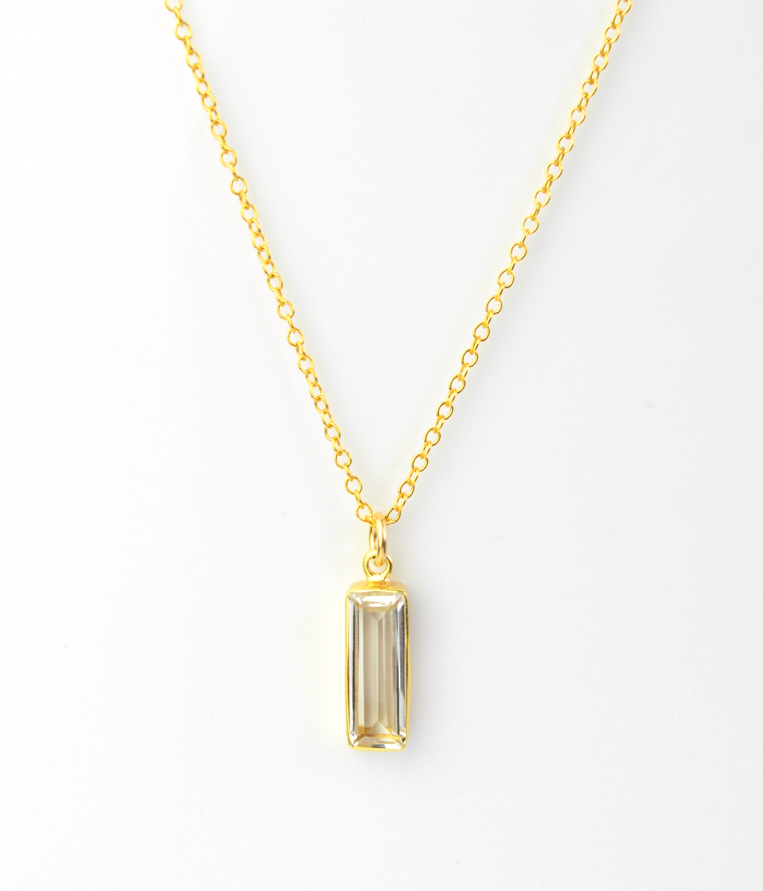 Clear Quartz Vertical Bar Necklace : April Birthstone : Adira Series