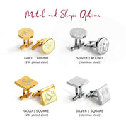 Stainless Steel Cufflinks Silver or Gold Round or Square