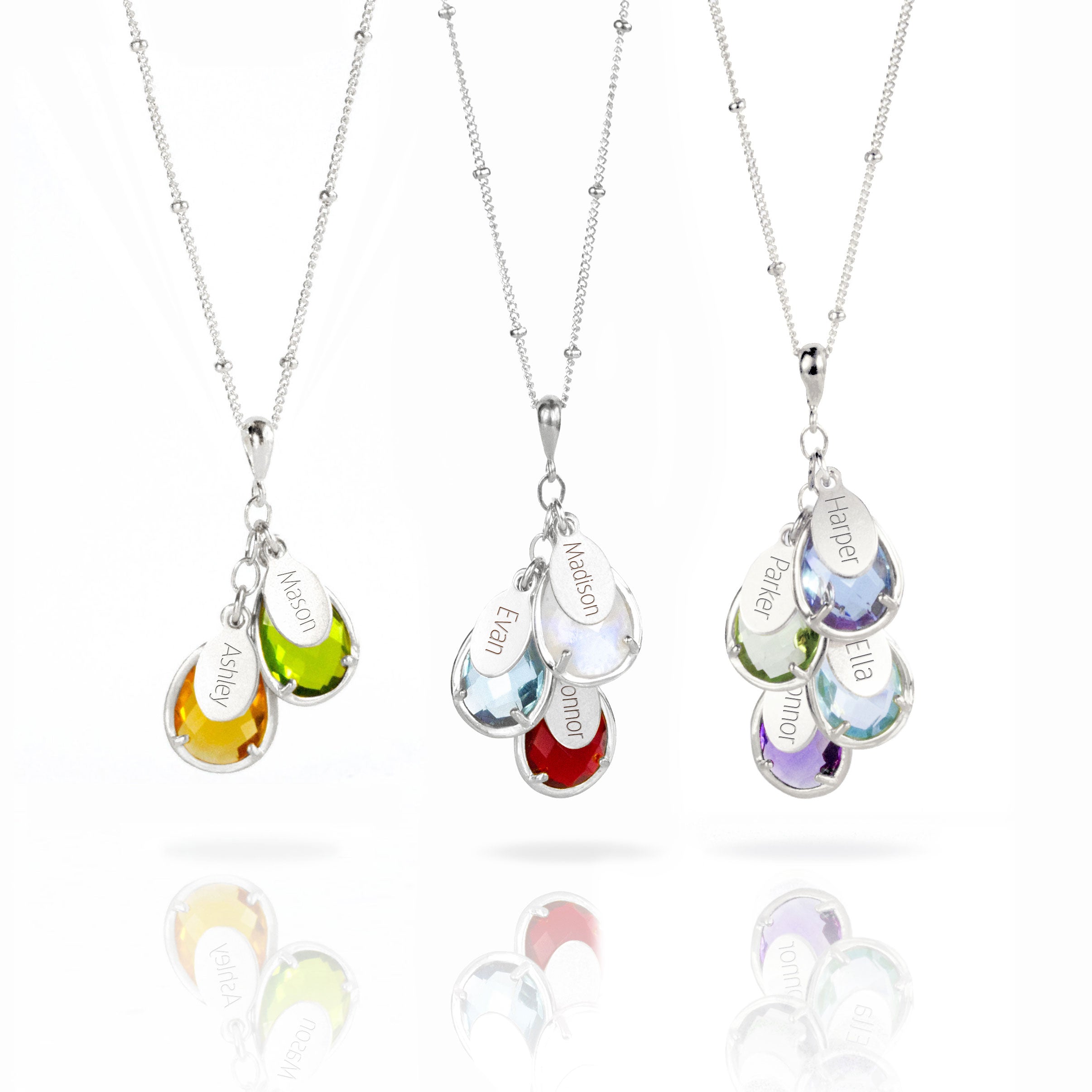 Sterling Silver Birthstone Bezels Oval Tags and Necklace Chain Personalized Birthstone Necklaces