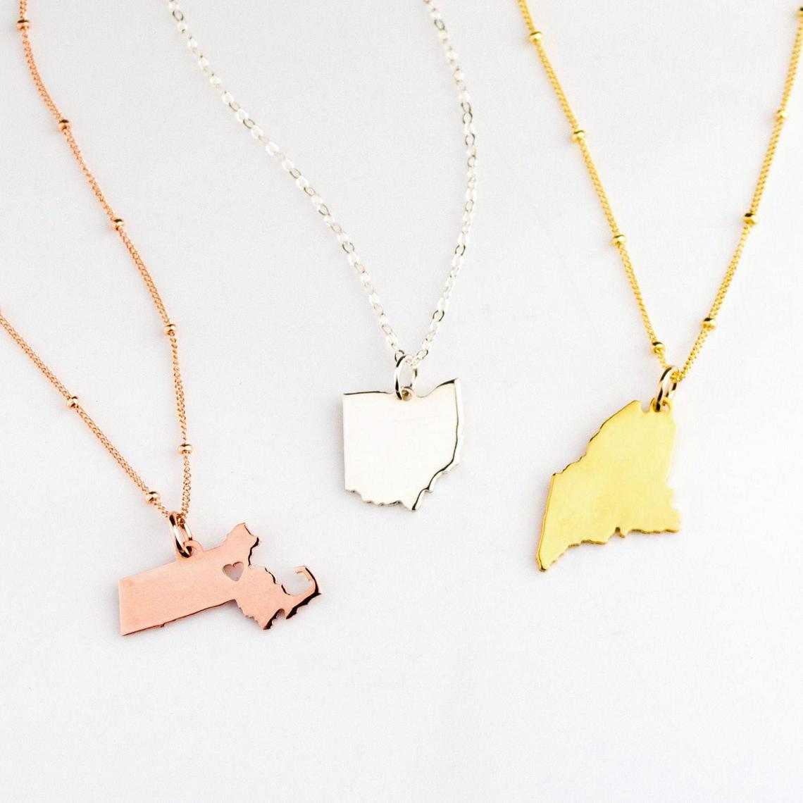 Personalized State Necklace, Homecoming Necklace