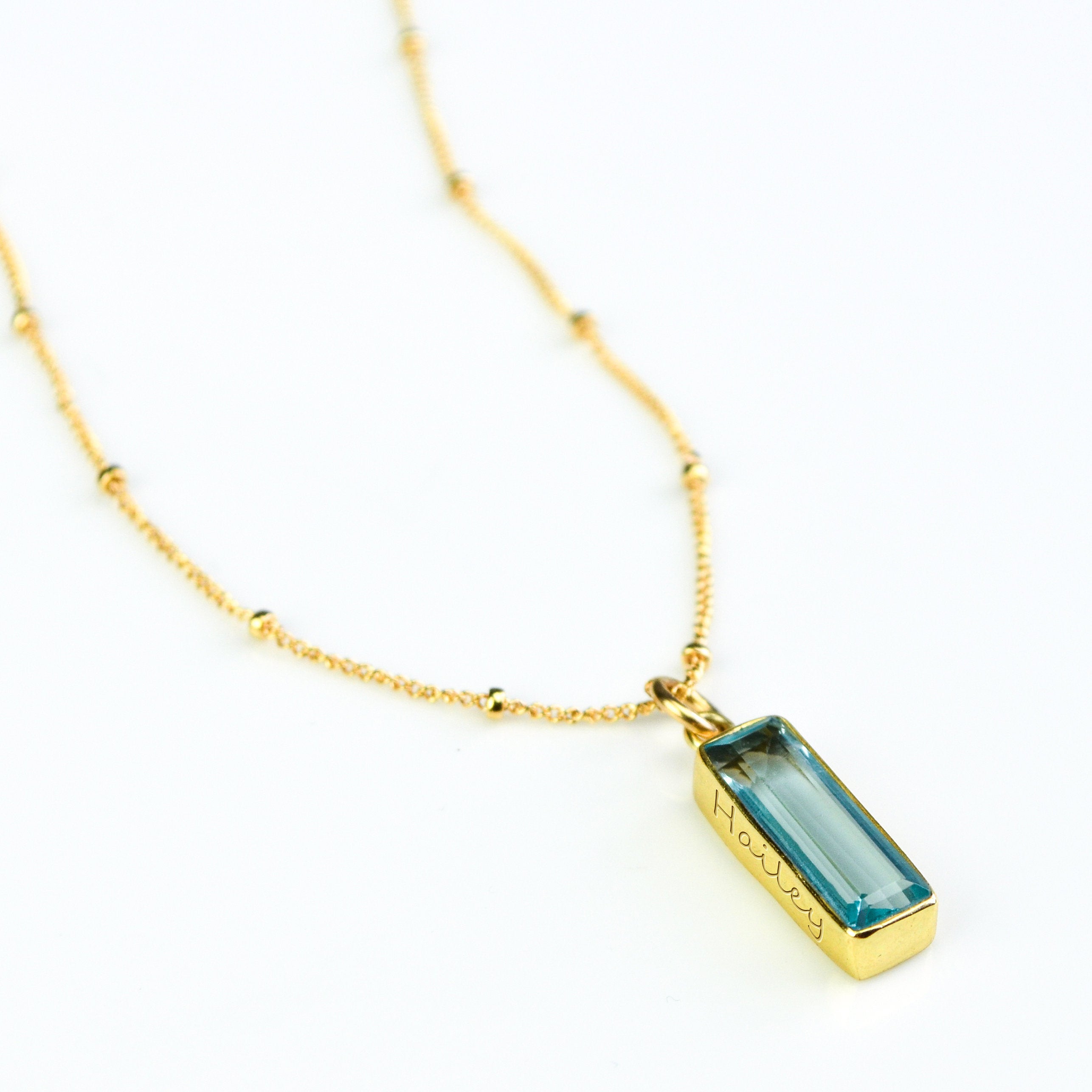 Blue Topaz Vertical Bar Necklace : December Birthstone : Adira Series