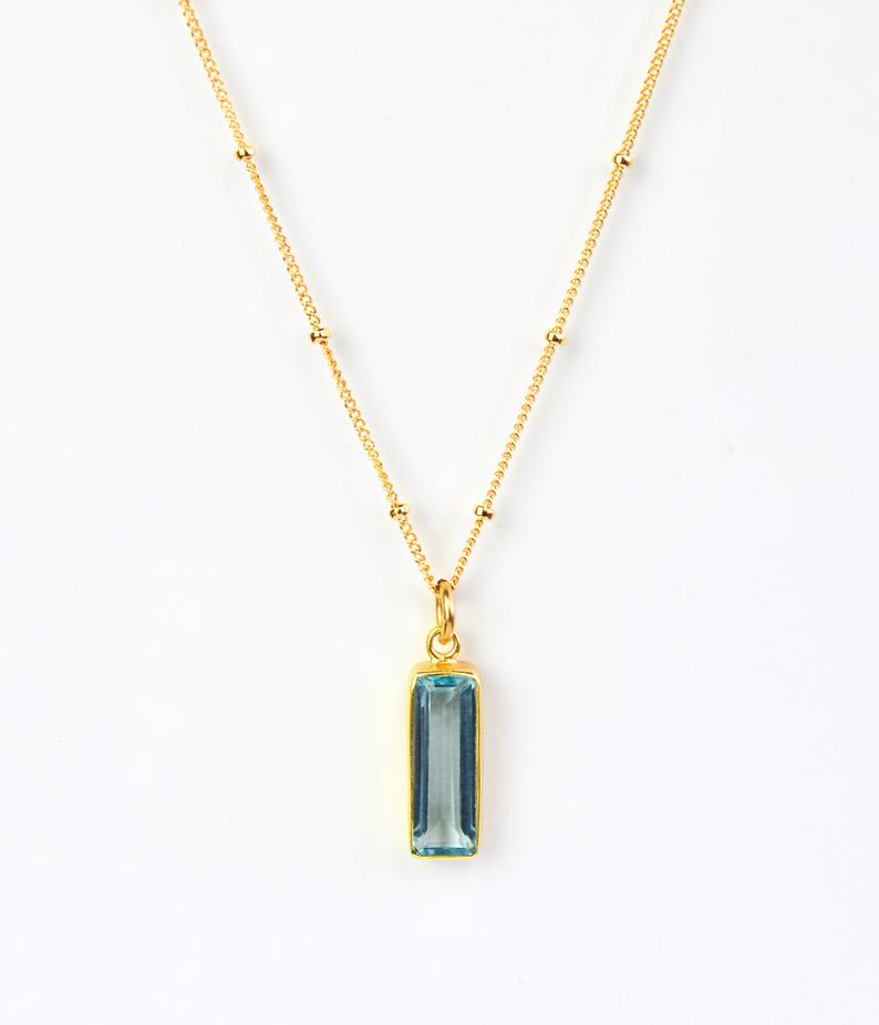 Blue Topaz Vertical Bar Necklace : December Birthstone : Adira Series