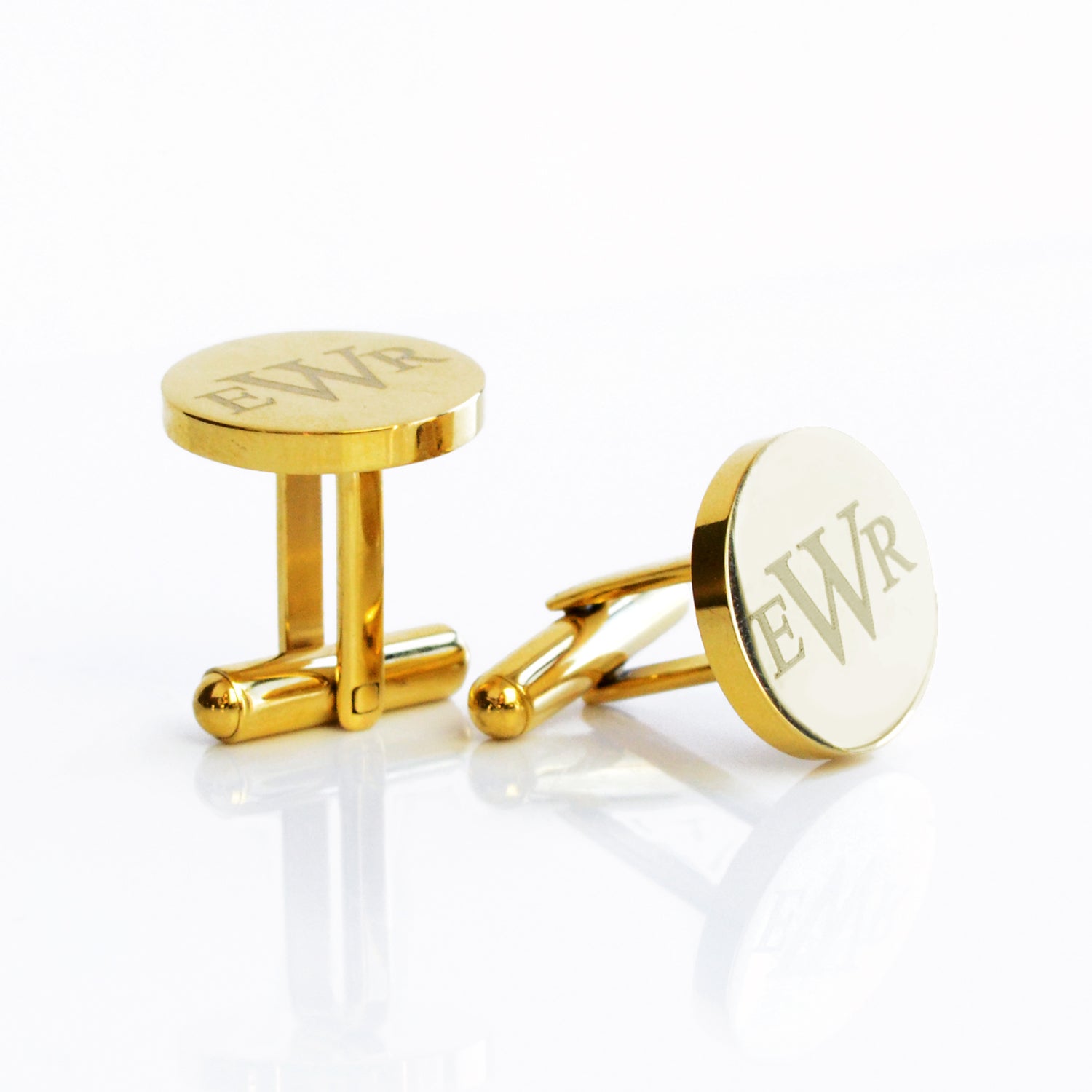 Personalized Metal Cufflinks with Monogram Engraving Gold Round Shape Cufflinks