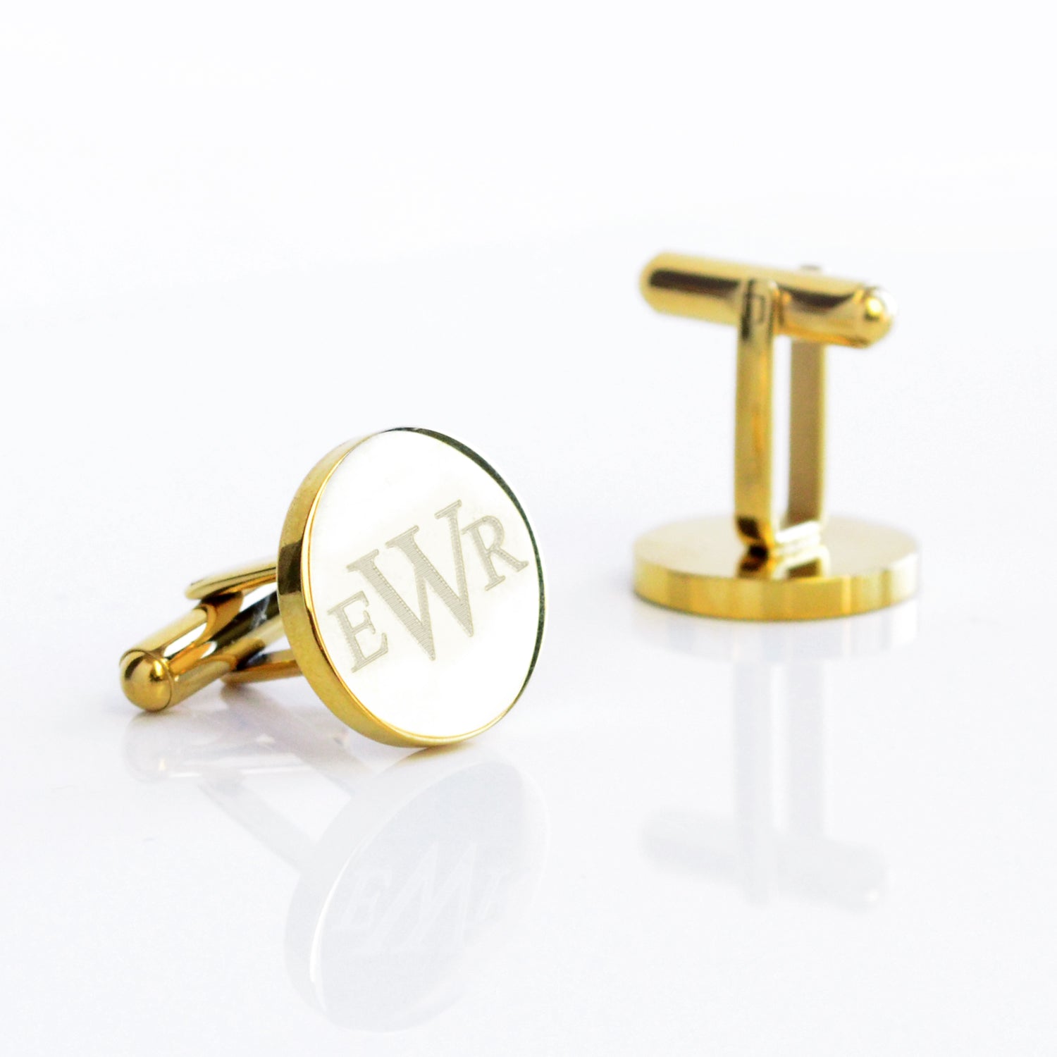 Metal Gold Cufflinks Custom Monogram Engraving