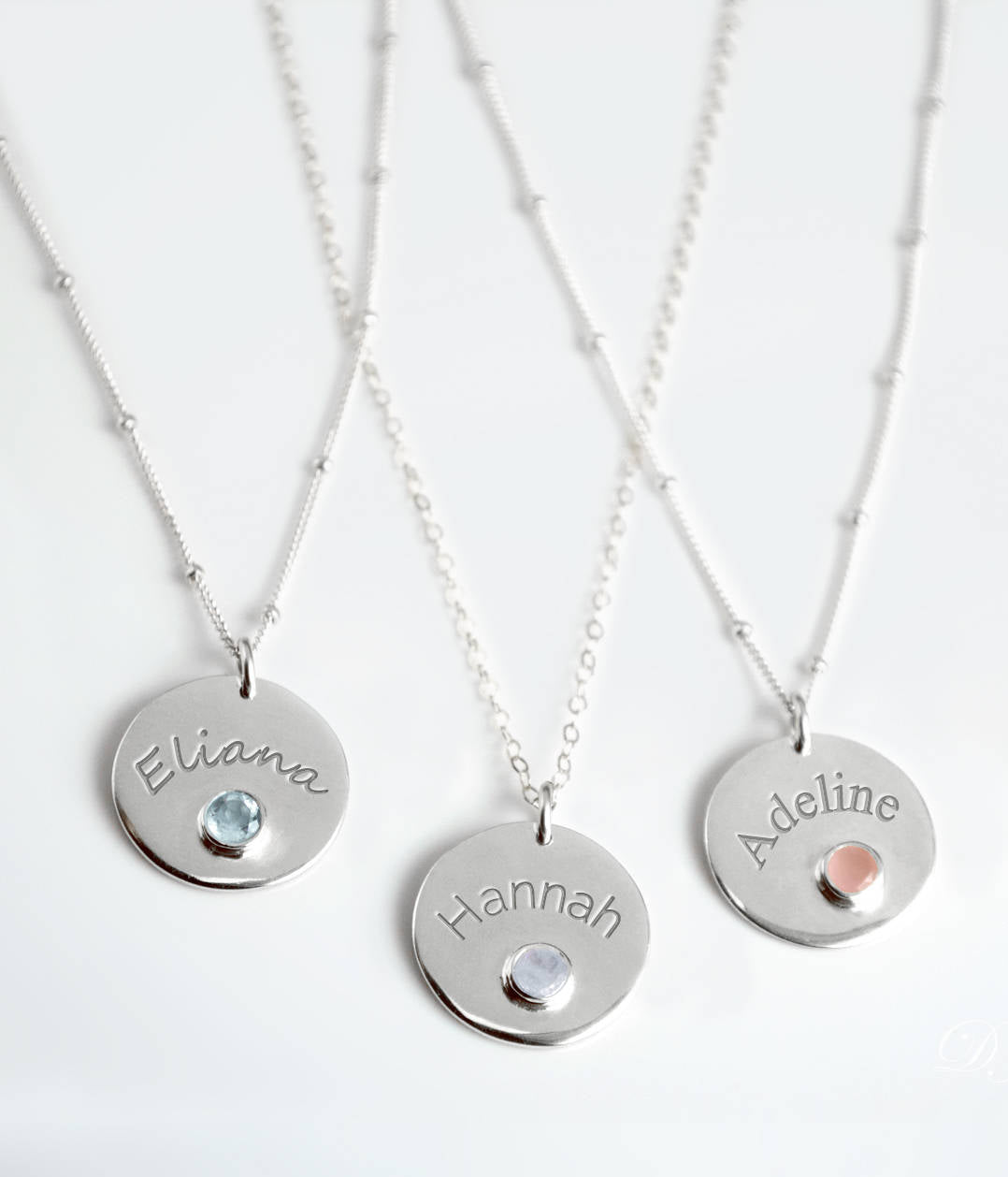 February Engraved Disk Pendant Necklace