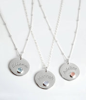 February Engraved Disk Pendant Necklace