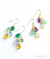 Silver or Gold Metal Cascade Birthstone Earrings Green Onyx Green Amethyst Alexandrite Citrine Purple Amethyst Aqua Chalcedony Opalite Birthstones