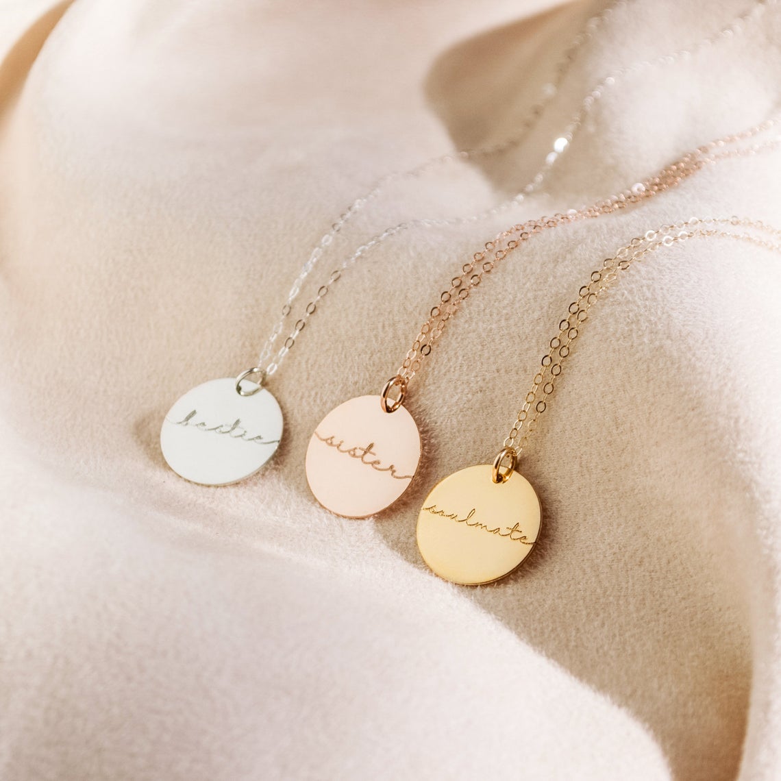 Personalized Disk Necklace for Her Cable Chain Necklace Silver Gold Rose Gold Metal