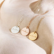 Personalized Disk Necklace for Her Cable Chain Necklace Silver Gold Rose Gold Metal