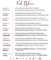 font options font 1 modern thin font 2 script font 3 classic font 4 block font 5 sunshine font 6 magnolia font 7 typewriter font 8 roundhand font 9 moonchild font 10 gatsby