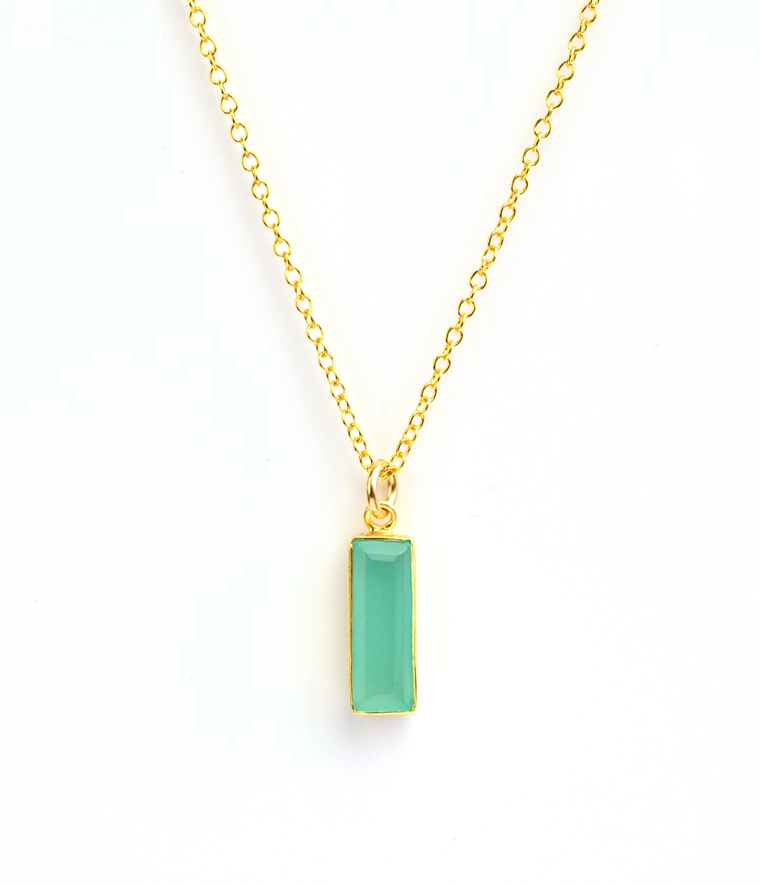 Aqua Chalcedony Vertical Bar Necklace : March Birthstone : Adira Series