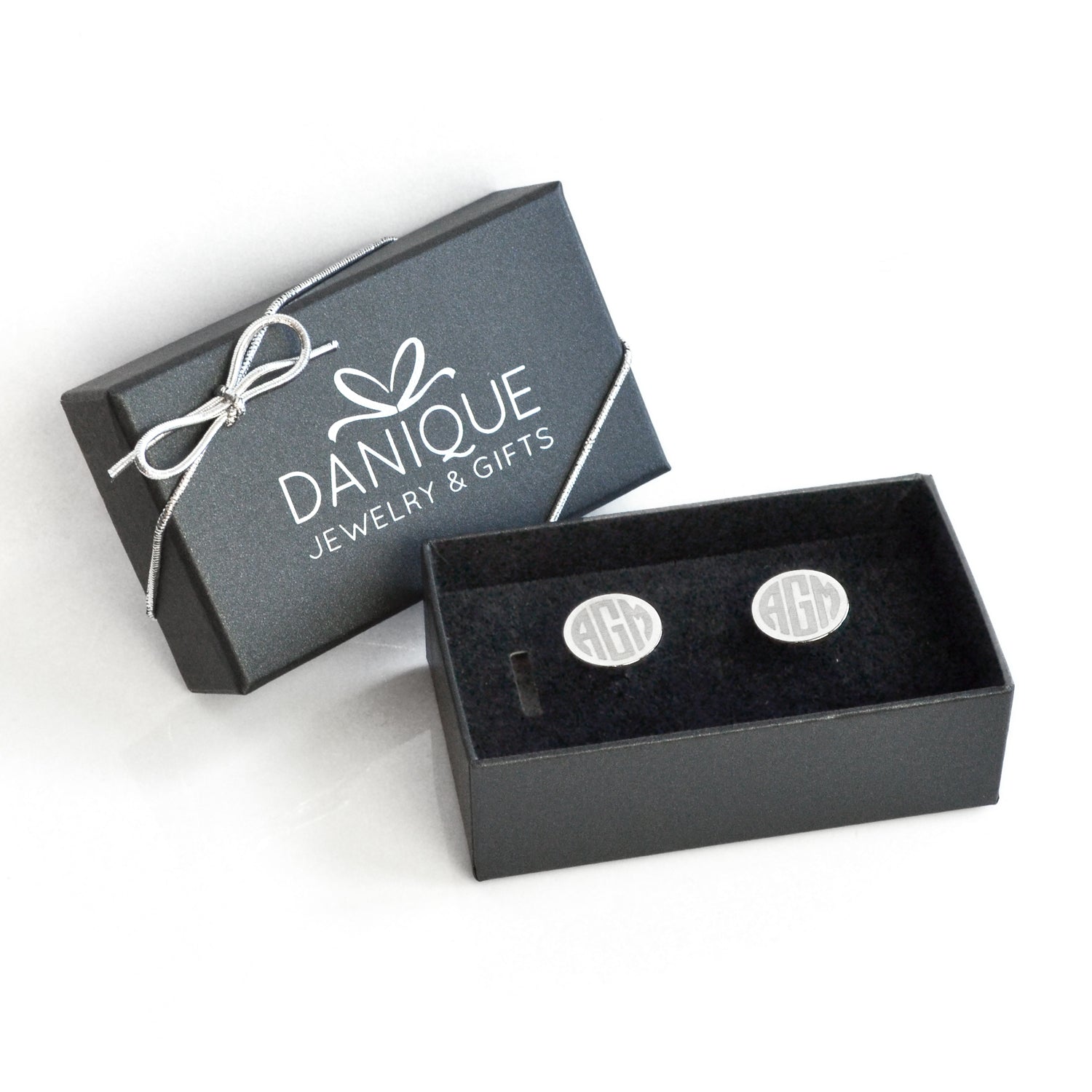 Personalized Cufflinks Metal with Monogram Engraving Black Danique Jewelry Gift Box