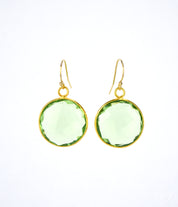 Green Amethyst large round Vermeil Gold or Sterling Silver bezel set Earrings - February Birthstone