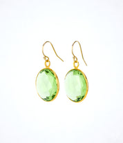 Green Amethyst large round Vermeil Gold or Sterling Silver bezel set Earrings - February Birthstone