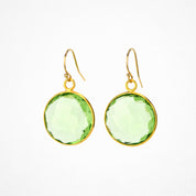 Green Amethyst large round Vermeil Gold or Sterling Silver bezel set Earrings - February Birthstone