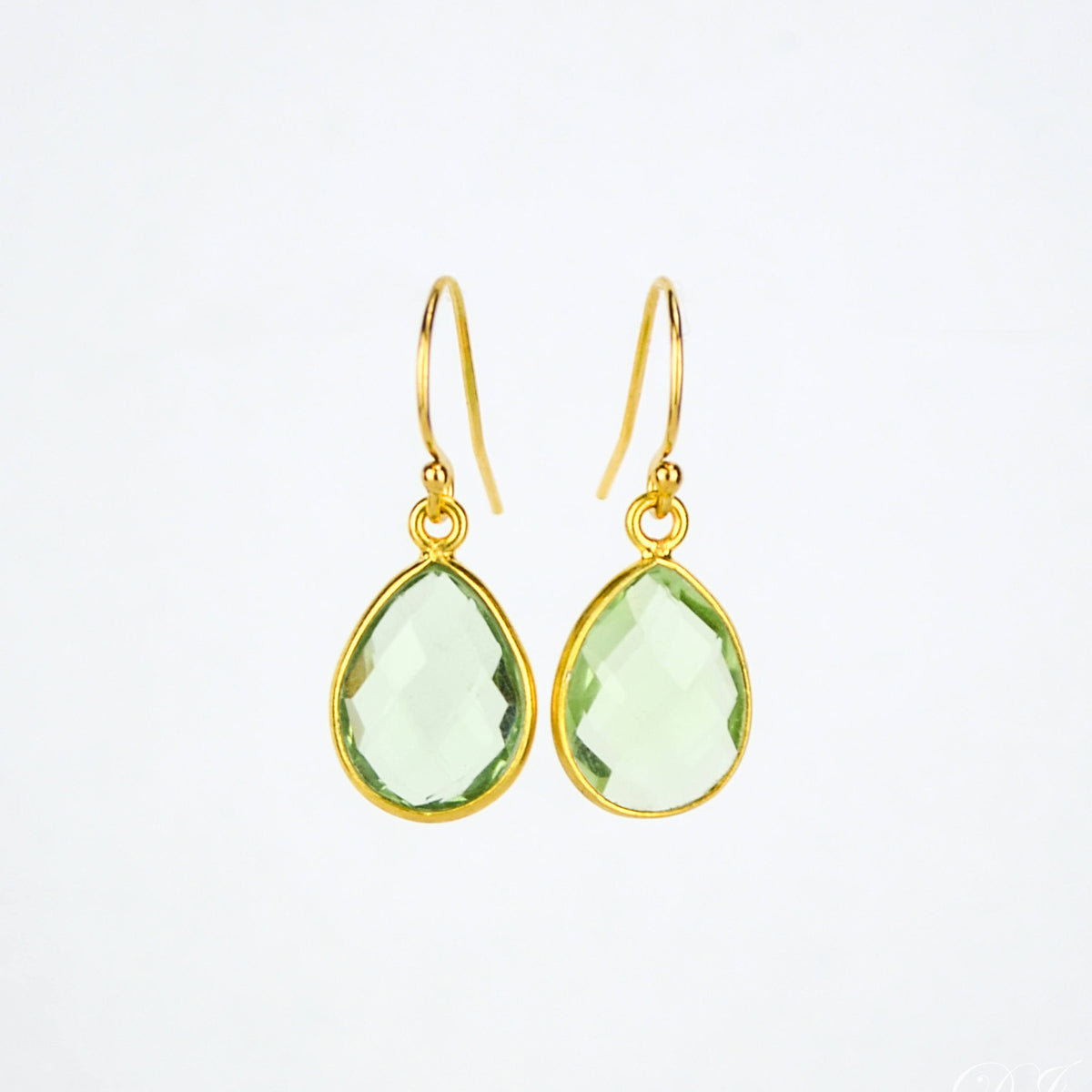 Green Amethyst Small Teardrop Dangle Earrings - February Birthstone