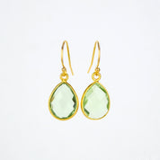 Green Amethyst Small Teardrop Dangle Earrings - February Birthstone