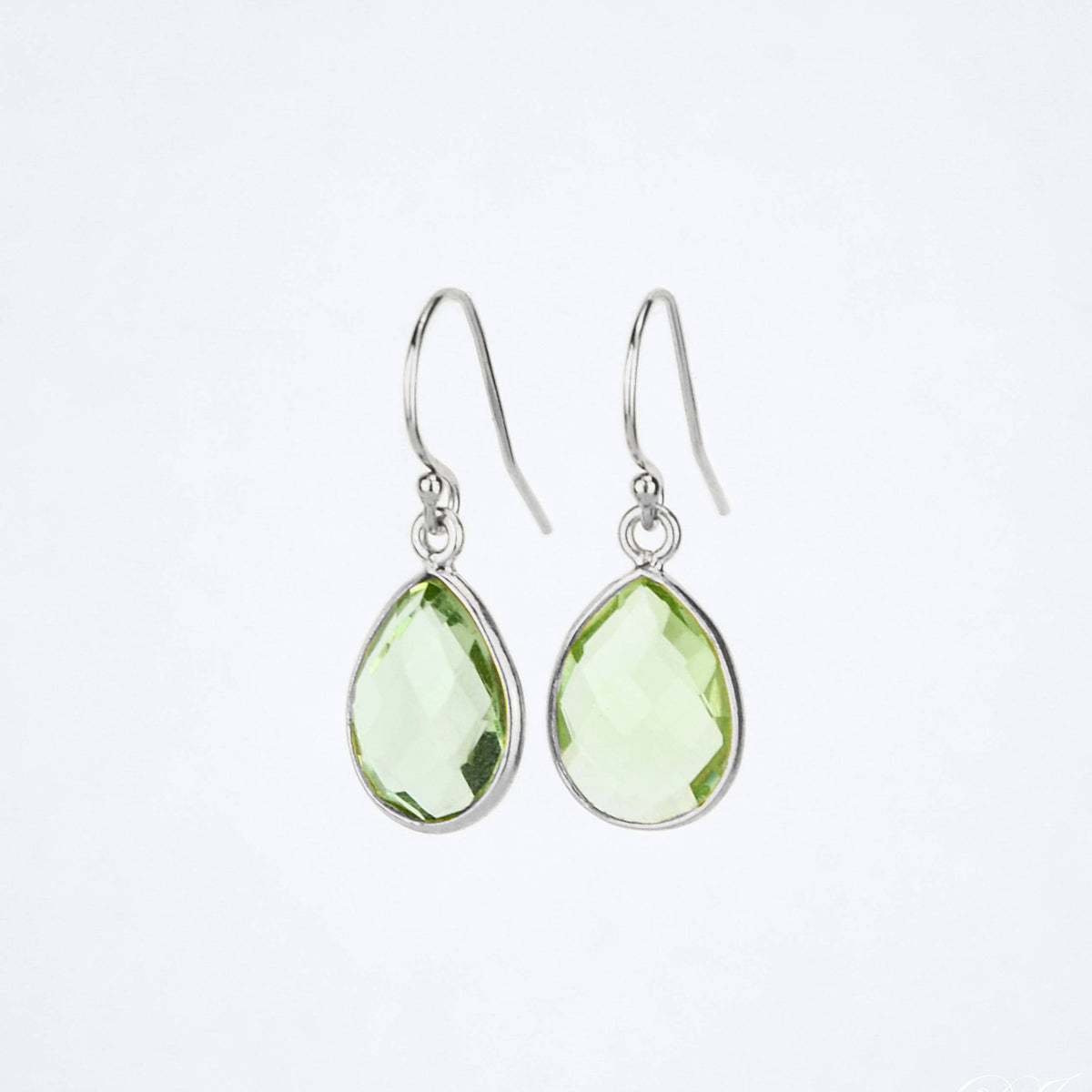 Green Amethyst Small Teardrop Dangle Earrings - February Birthstone