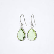 Green Amethyst Small Teardrop Dangle Earrings - February Birthstone