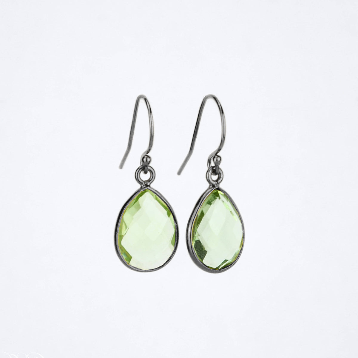 Green Amethyst Small Teardrop Dangle Earrings - February Birthstone