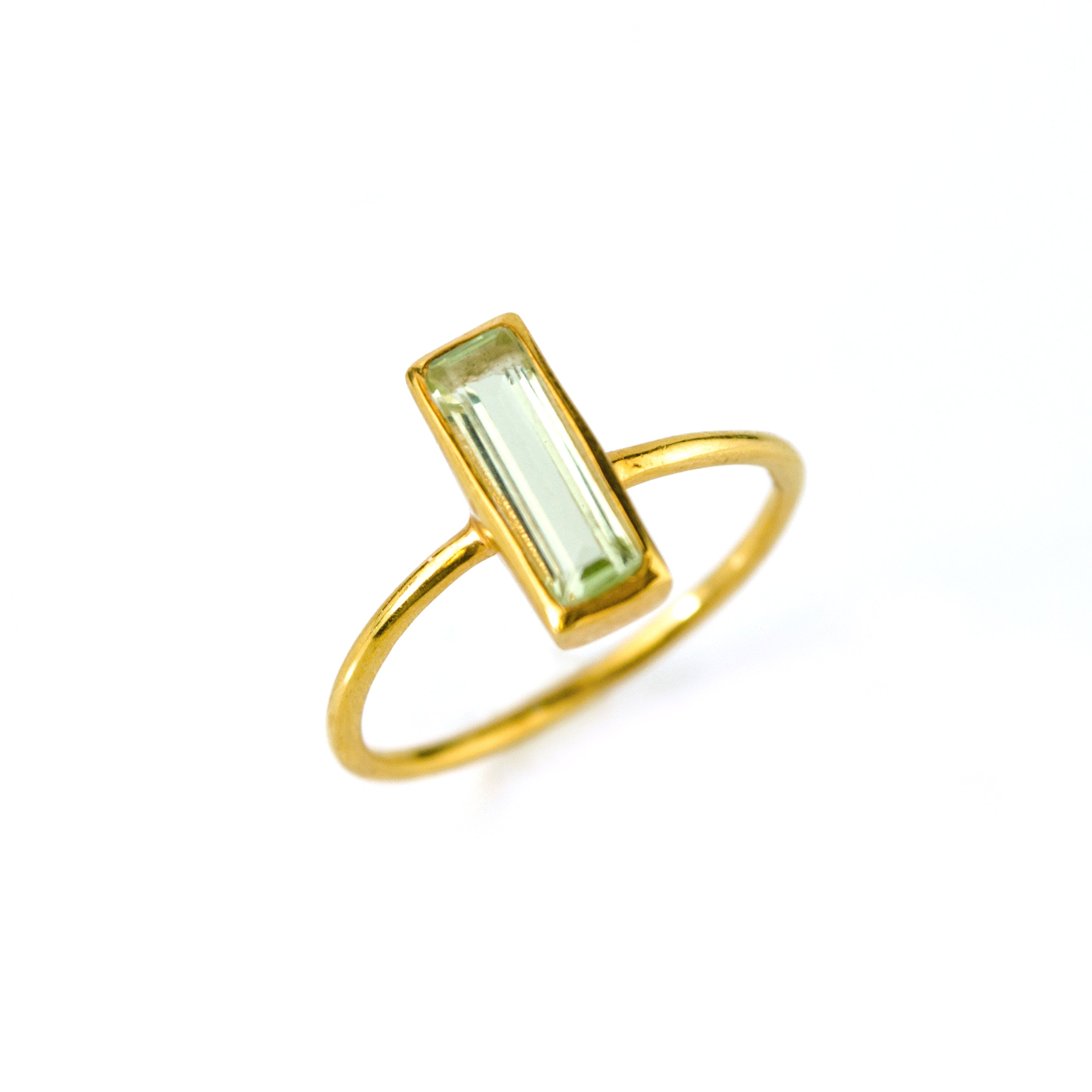 Tiny Green Amethyst Bar Ring : February Birthstone