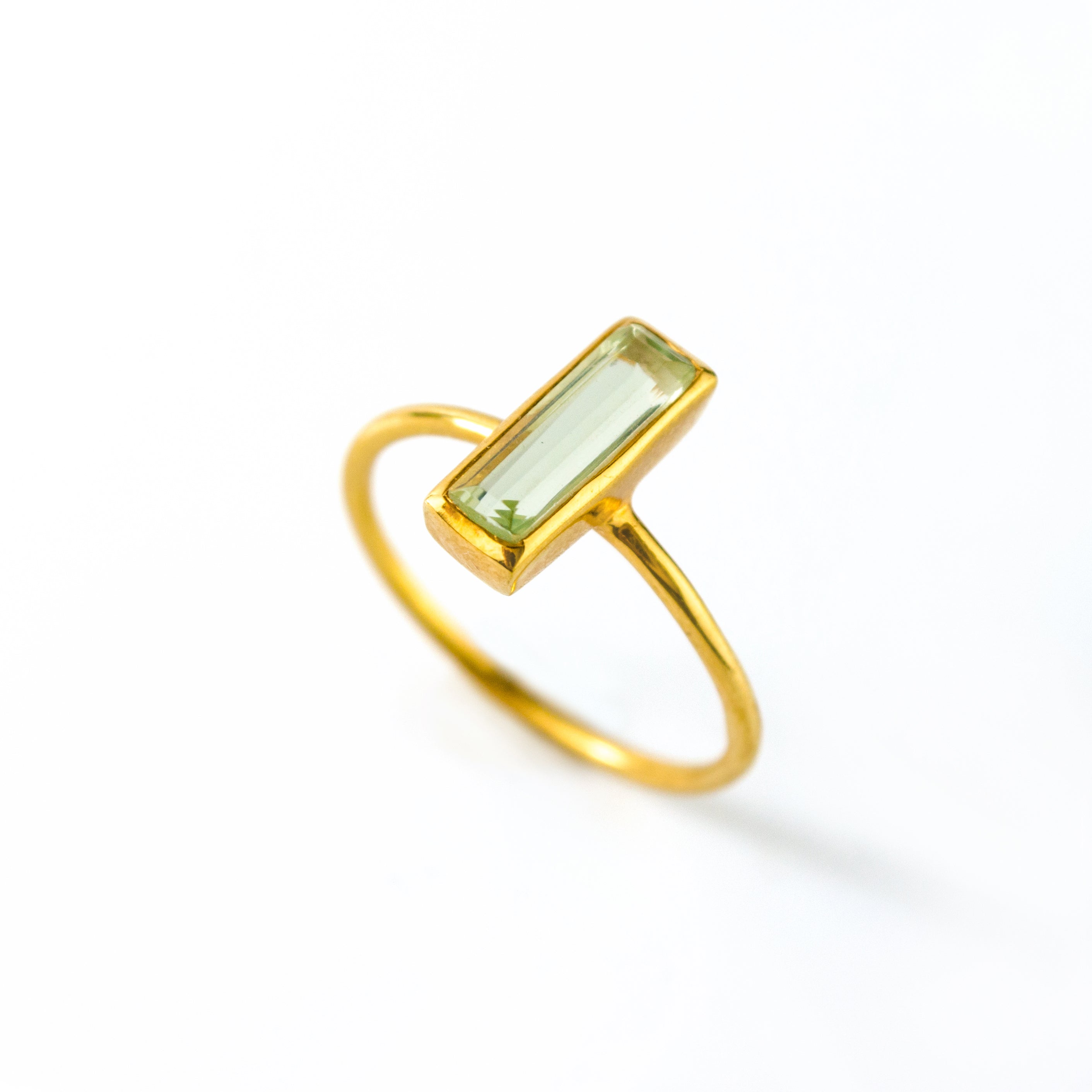 Tiny Green Amethyst Bar Ring : February Birthstone