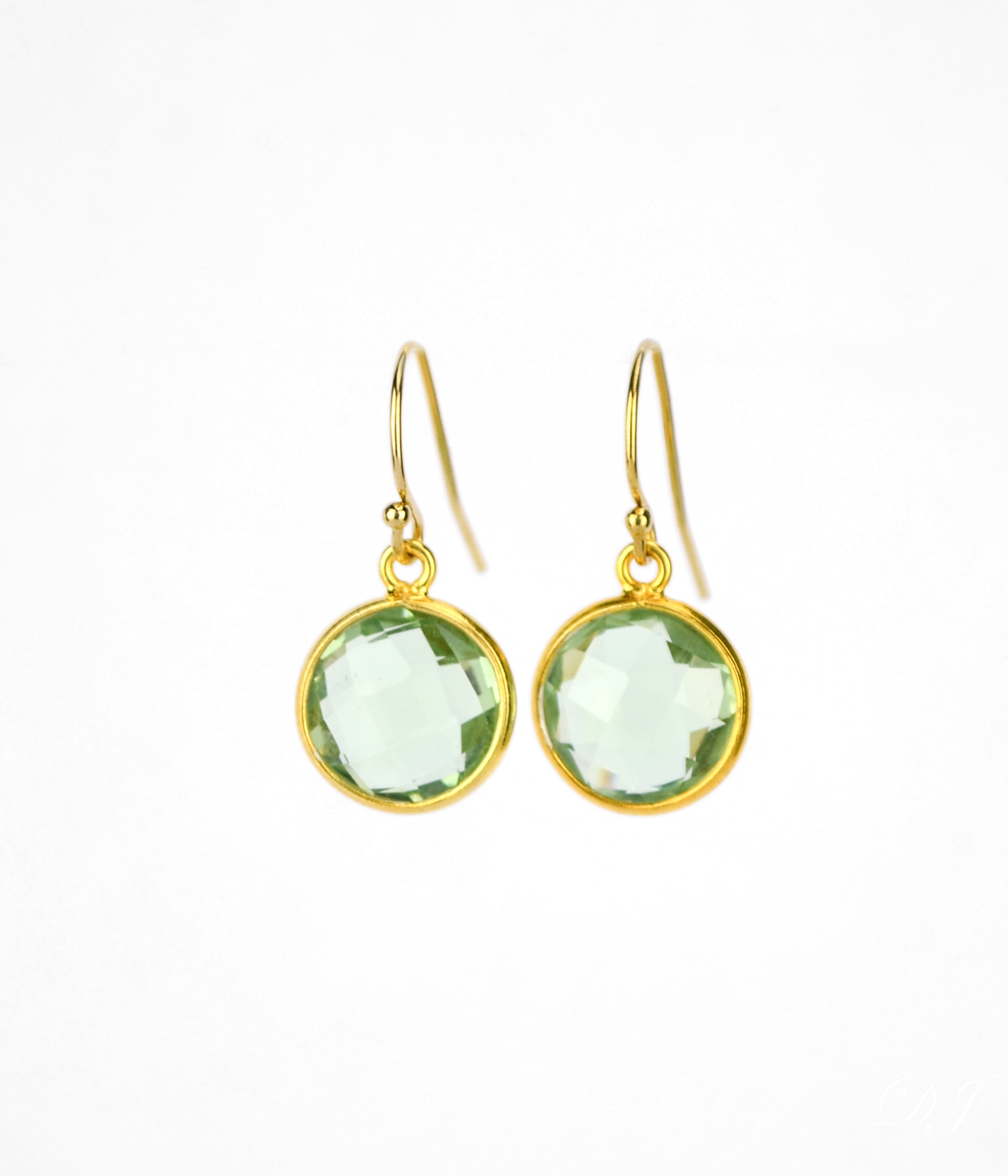 Green Amethyst bezel set Earrings  - February Birthstone