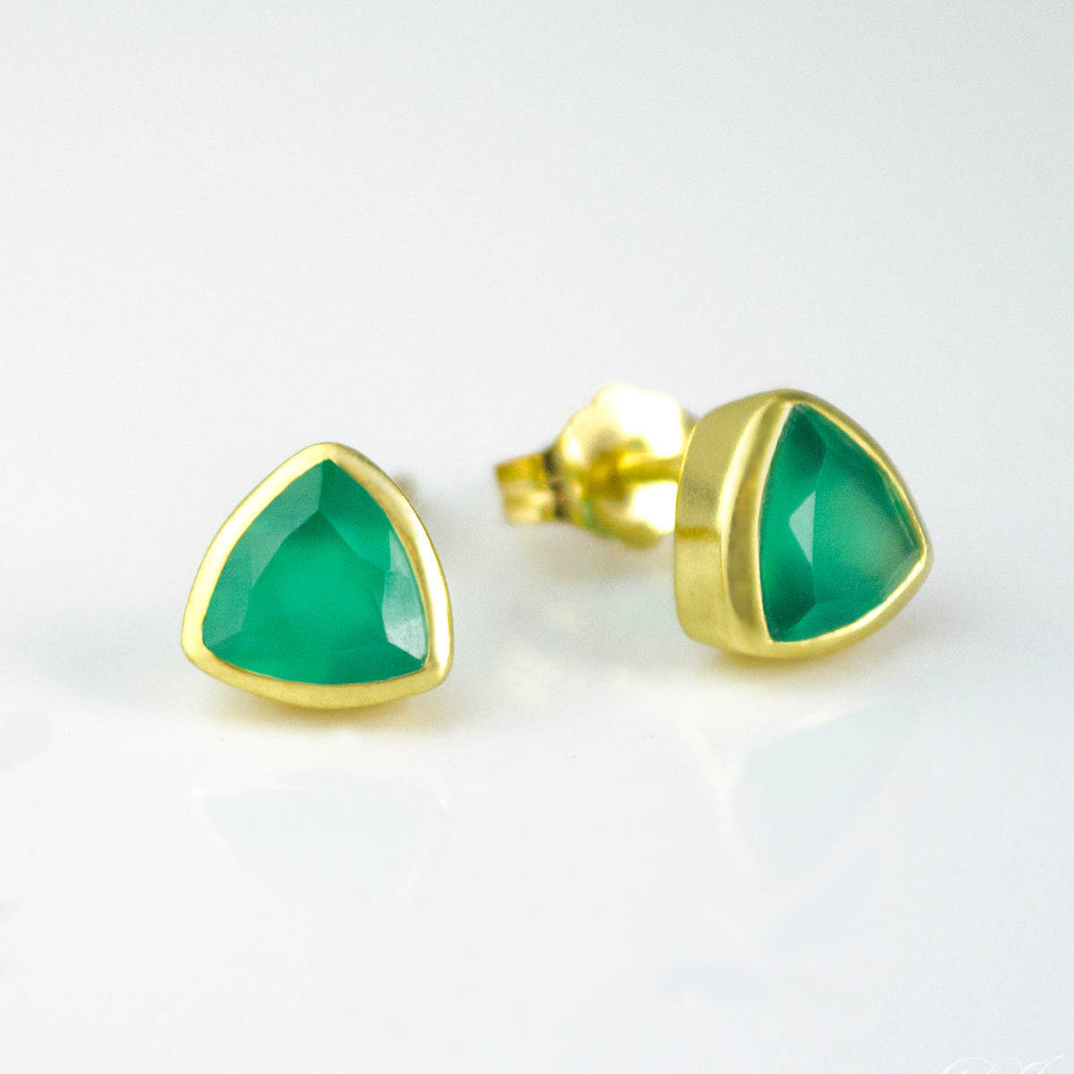 Small Green Onyx Triangle Studs, Everyday Earrings