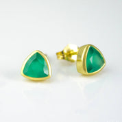 Small Green Onyx Triangle Studs, Everyday Earrings