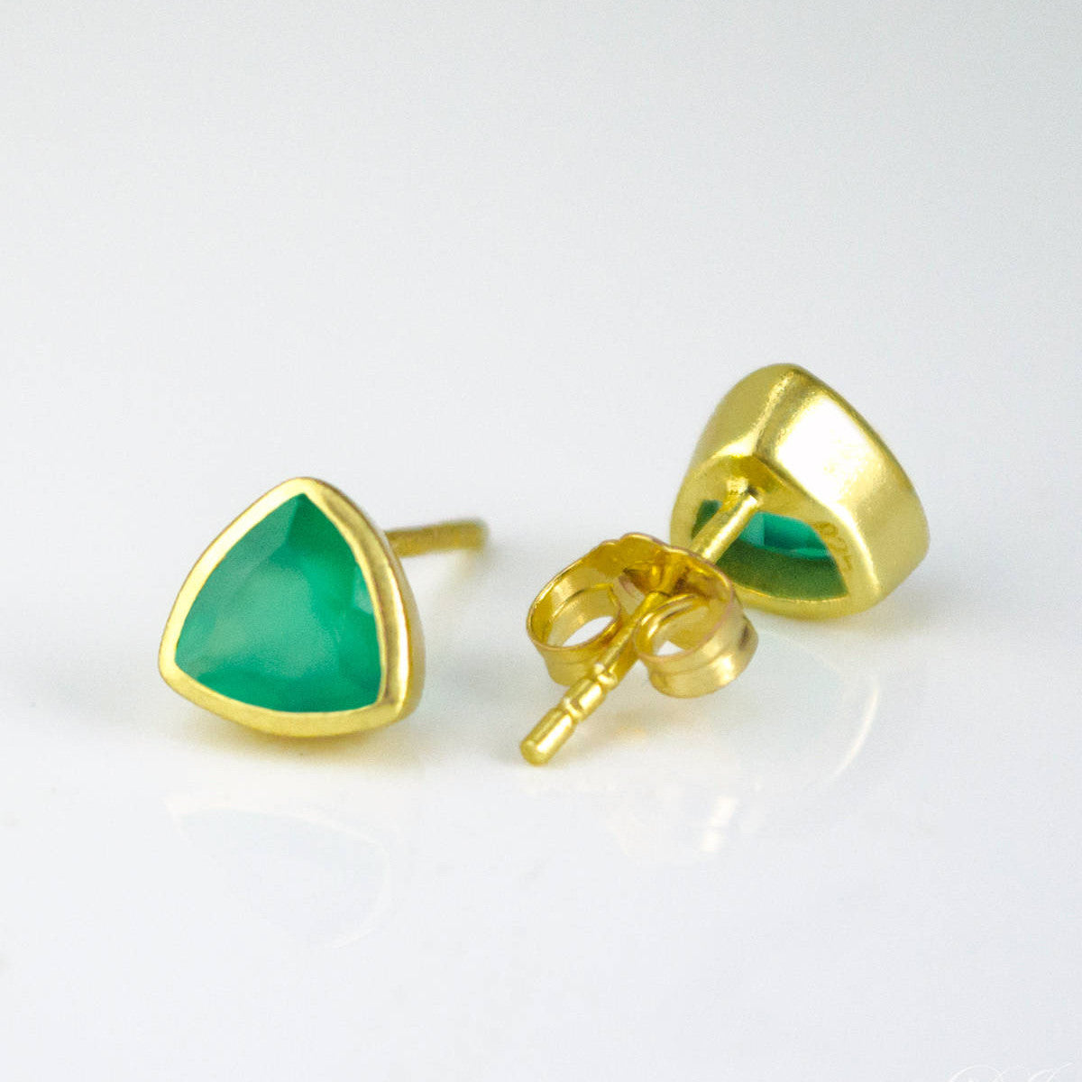 Small Green Onyx Triangle Studs, Everyday Earrings