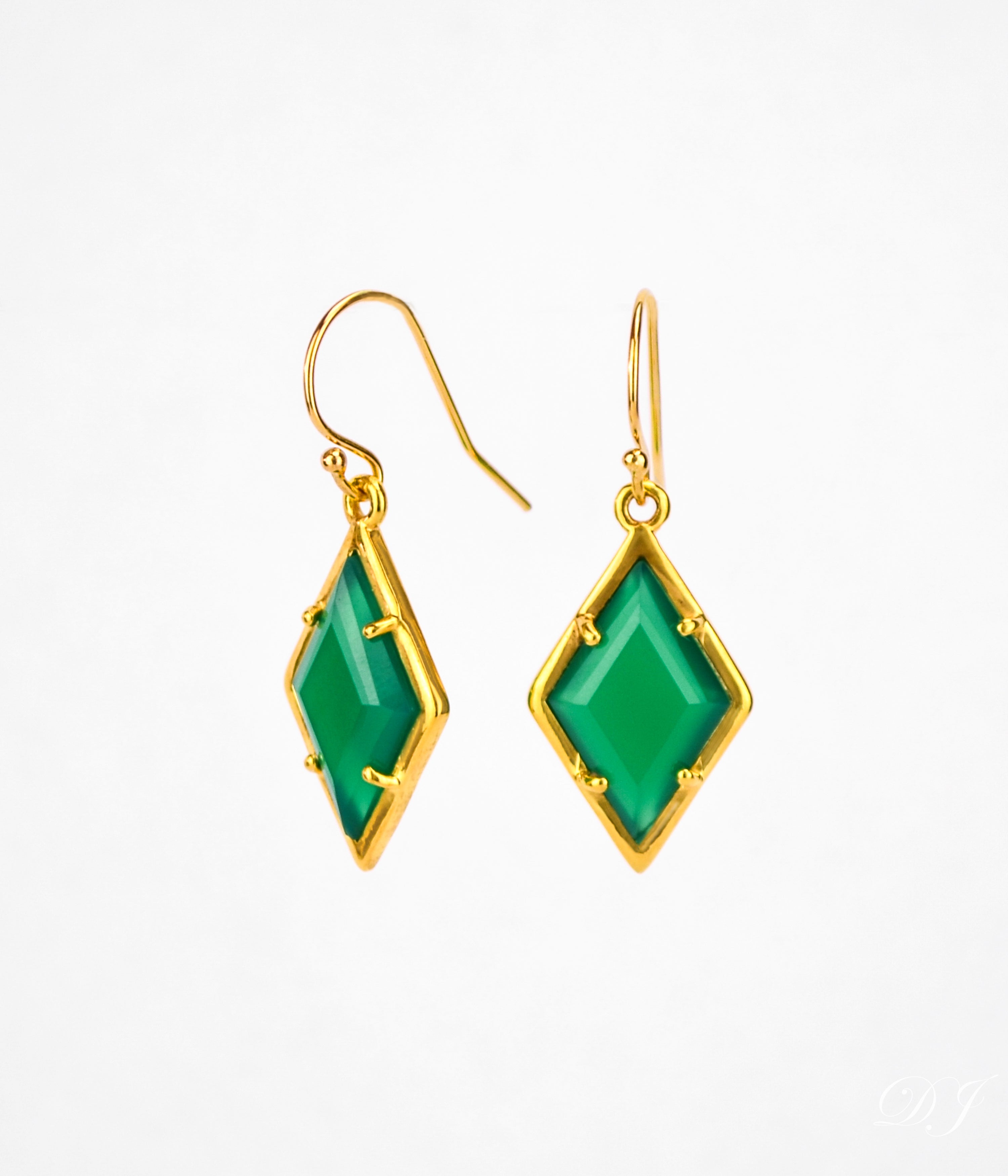 Emerald Green Earring - May Birthstone Earring - Green Onyx - Gold Hammered Framed Earring outlet - Elegant Earring - Everyday Gemstone Earring