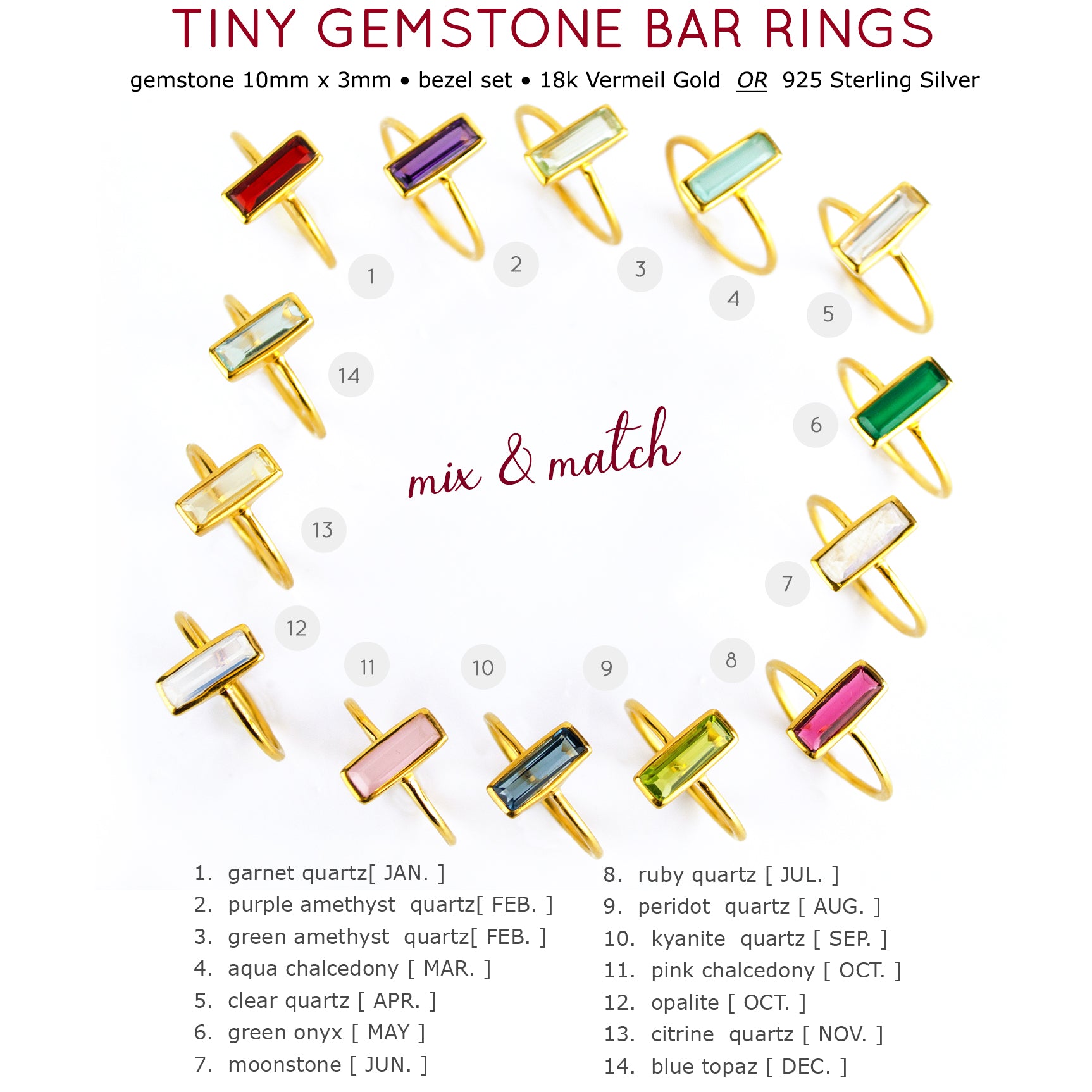 Tiny Garnet Bar Ring : January Birthstone