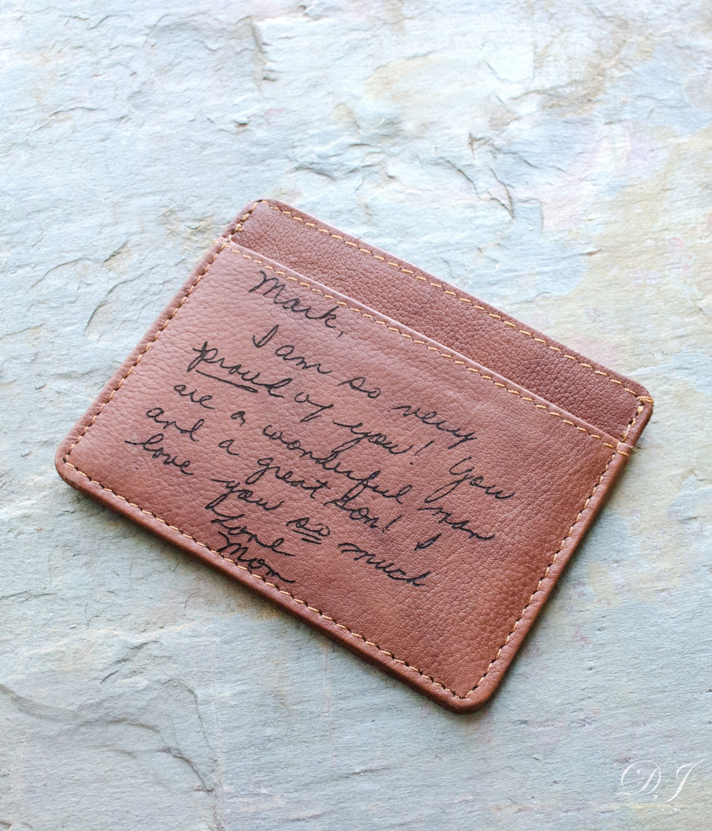 personalize the card holder with handwriting from a loved one on