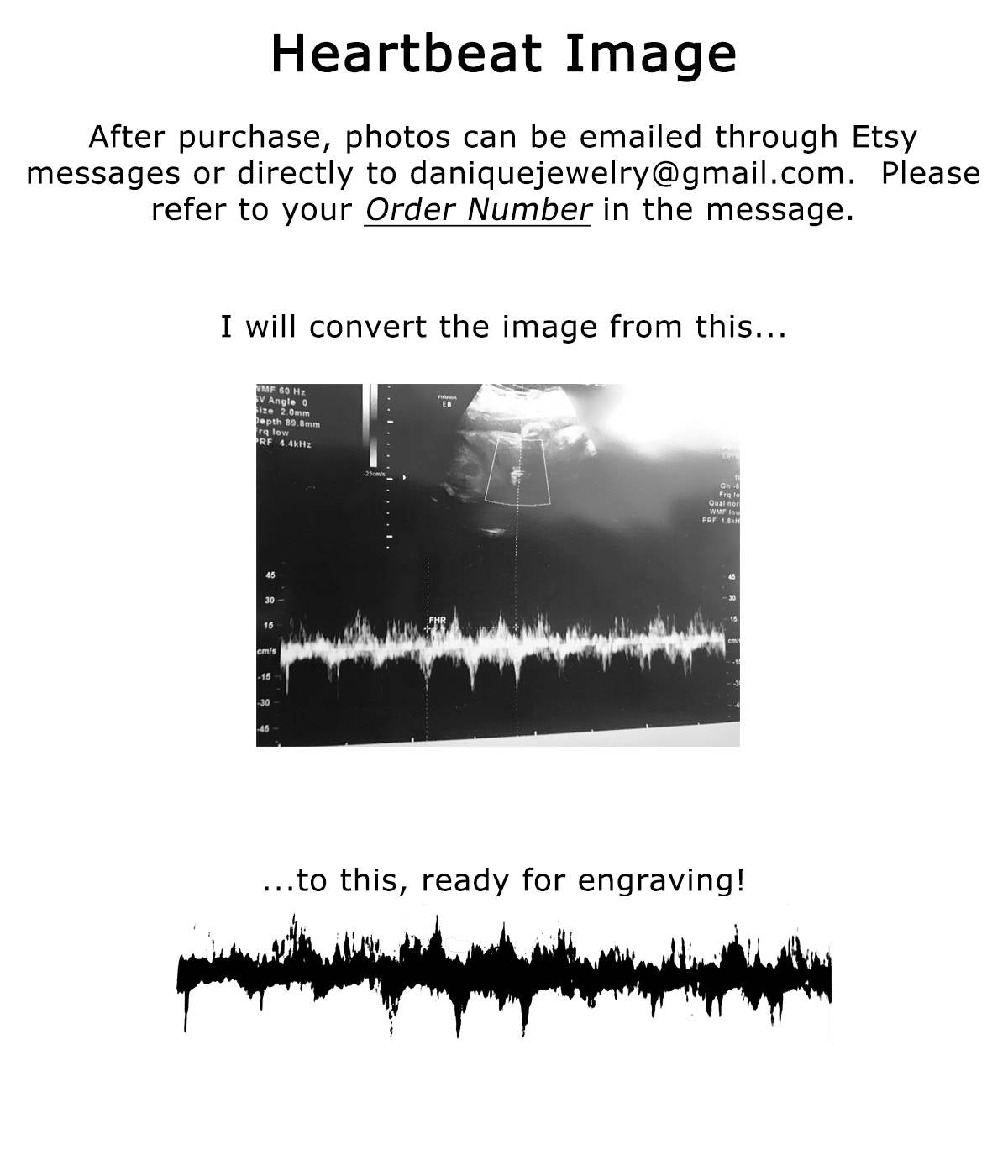 We can convert the lines from your sonogram into an engravable image while capturing all of the unique details and ridges in the heart wave. Once edited, our machine can etch the design directly into the keychain via choice of rotary or laser method.