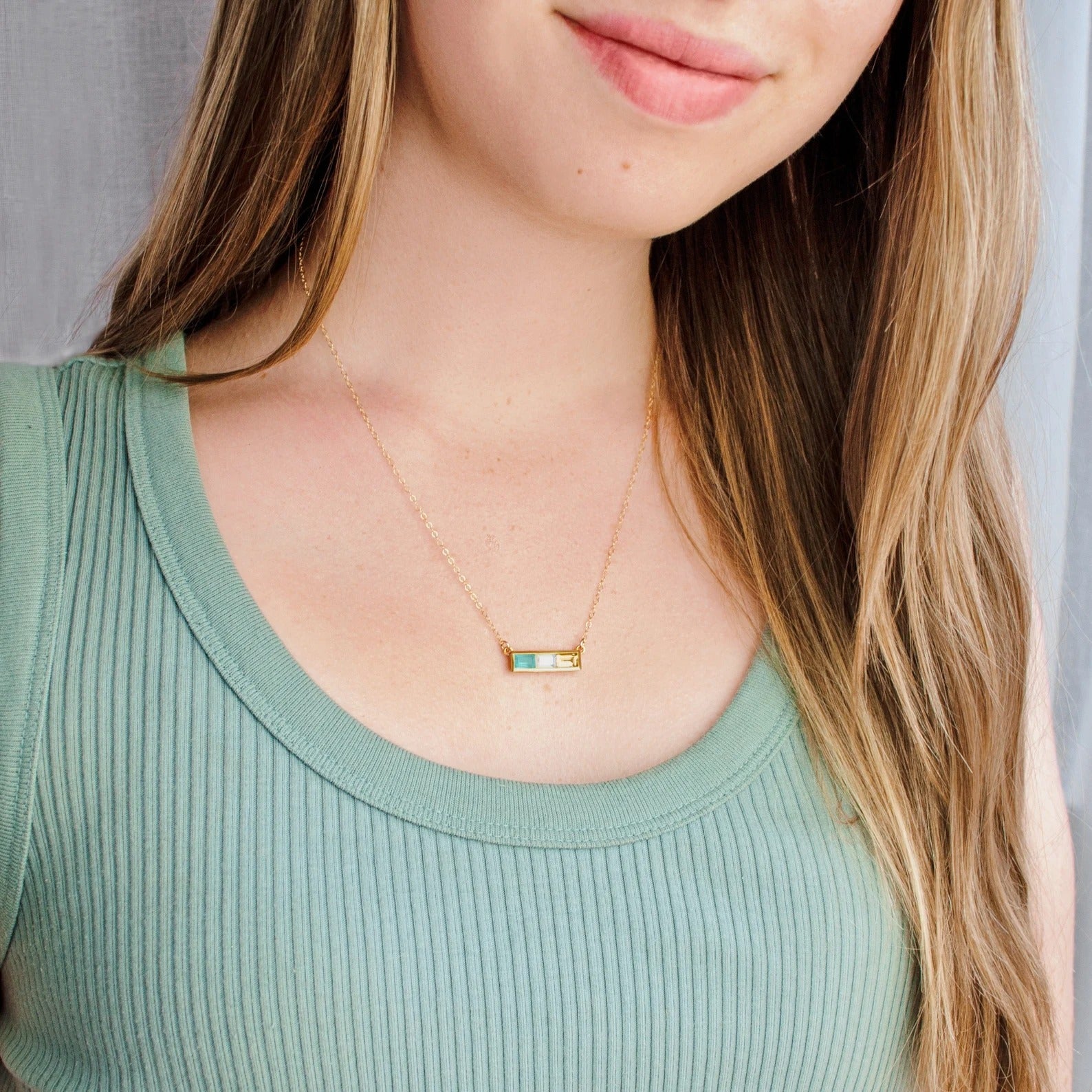 Multi Birthstone Combination Horizontal Bar Necklace