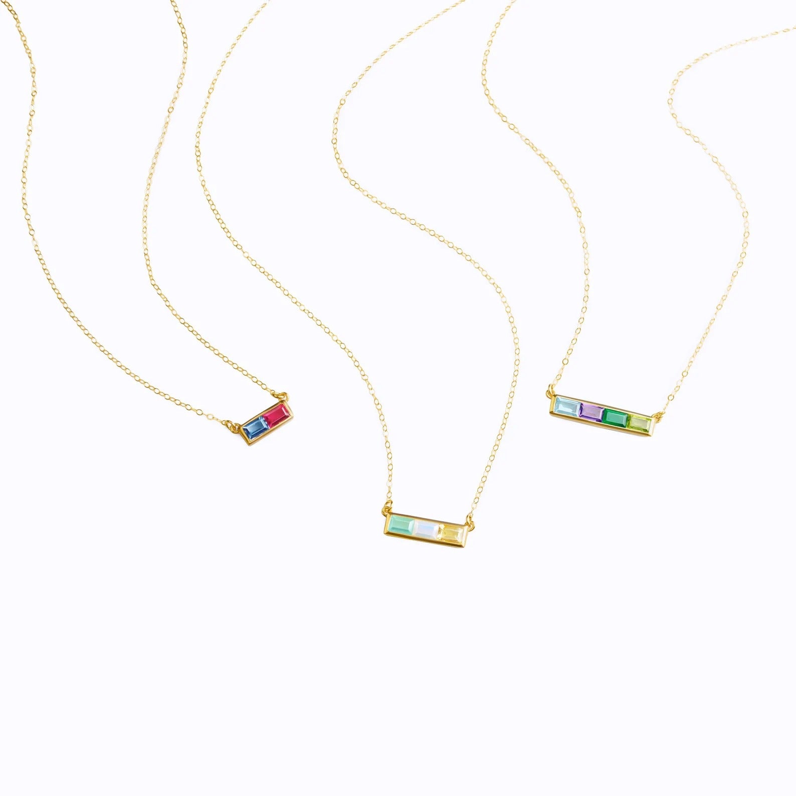 Multi Birthstone Combination Horizontal Bar Necklace