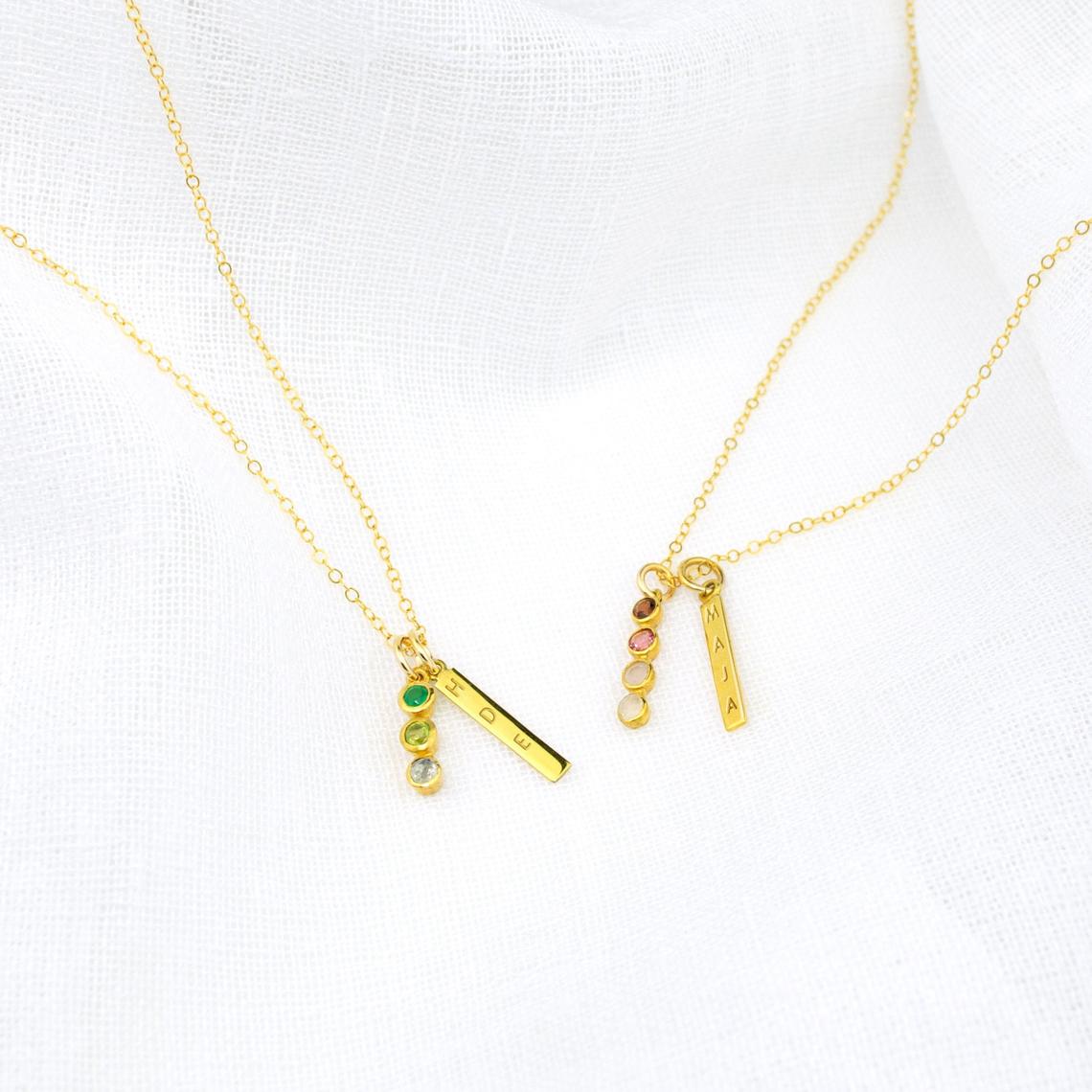 Minimalist Birthstone Bar Necklace with Kids' Birthstones & Names, Necklace for Mom