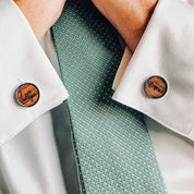 Real afromosia wood cufflinks with writing from a photograph and custom text with silver base. 