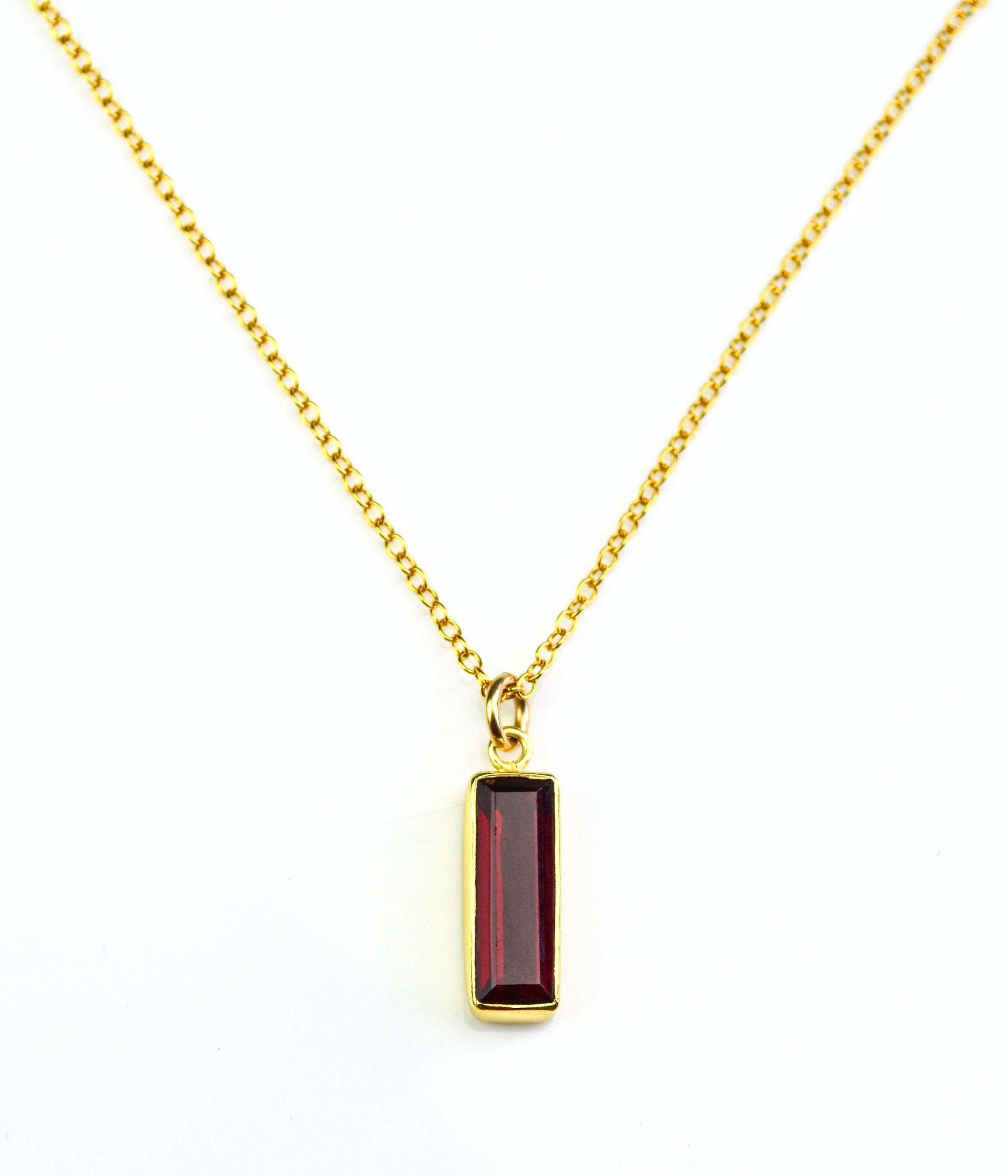 Garnet Vertical Bar Necklace : January Birthstone : Adira Series