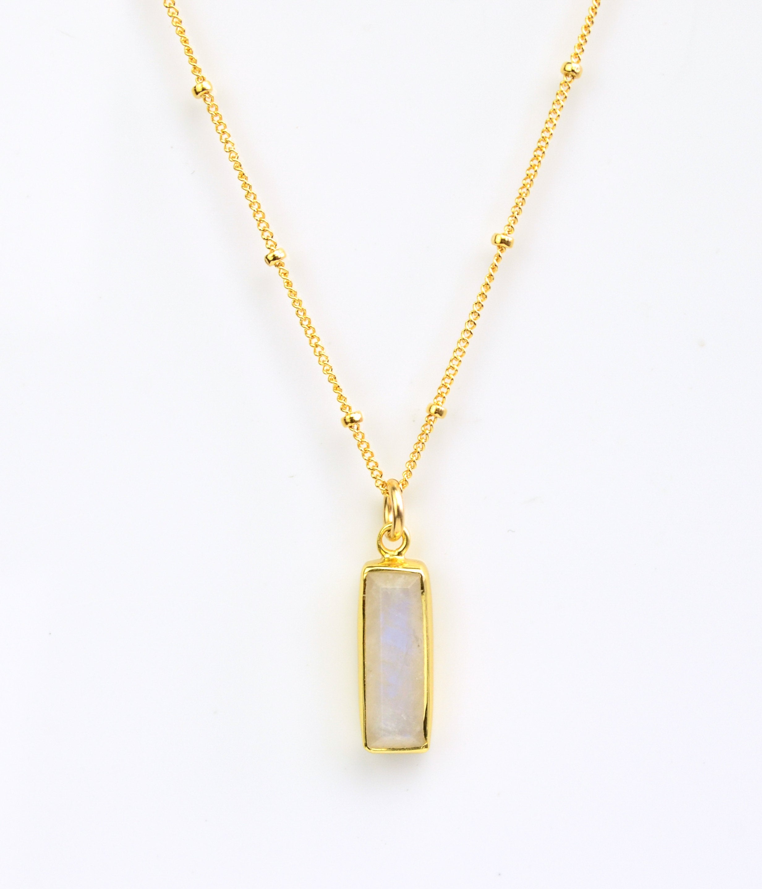 Rainbow Moonstone Vertical Bar Necklace : June Birthstone : Adira Series