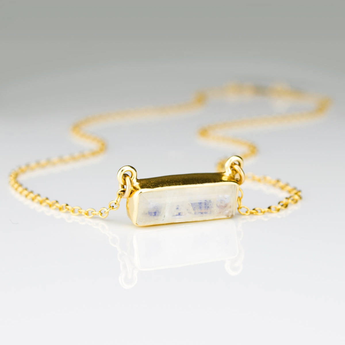 Rainbow Moonstone Bar Necklace : June Birthstone : Adira Series