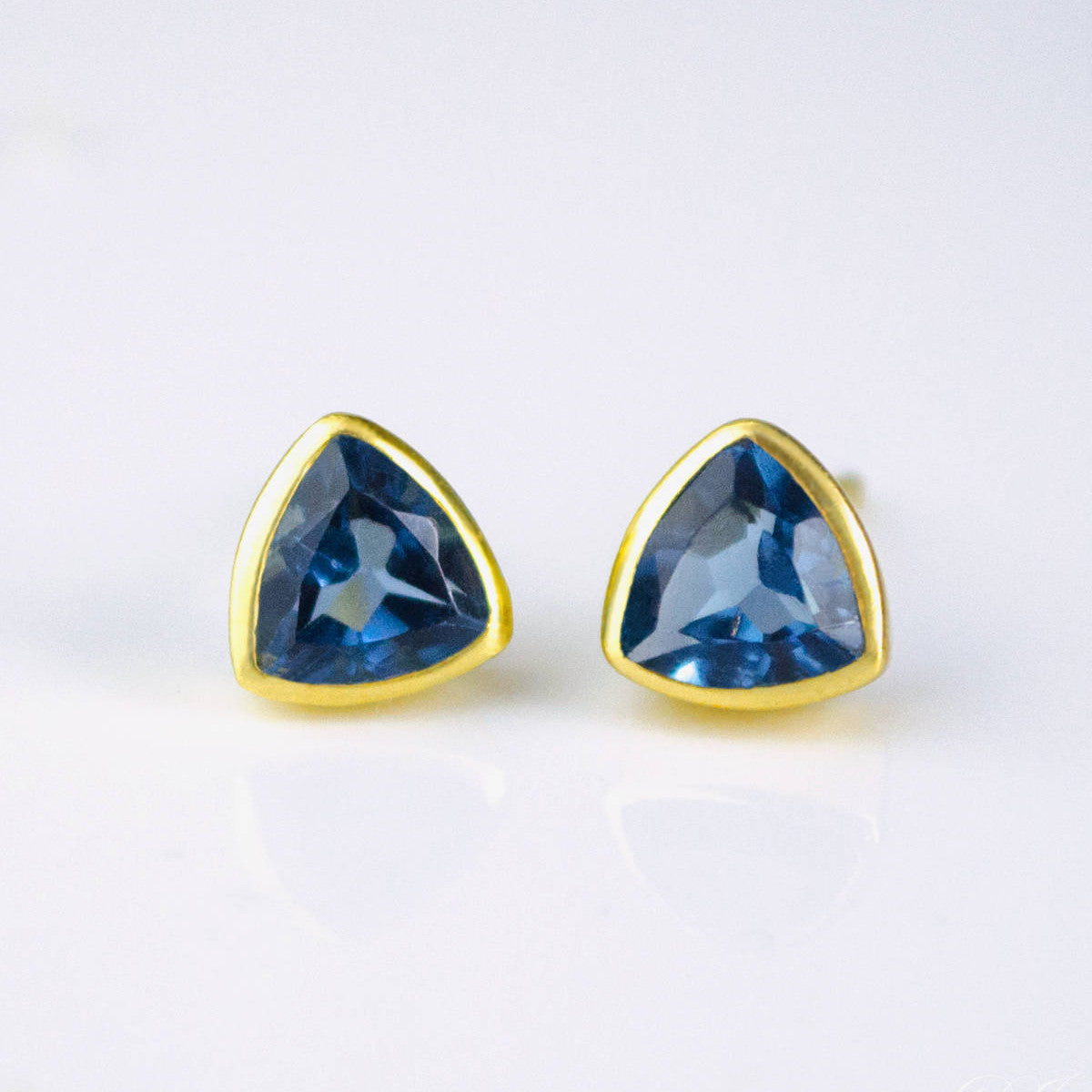 Small Kyanite Quartz Triangle Studs, Everyday Earrings