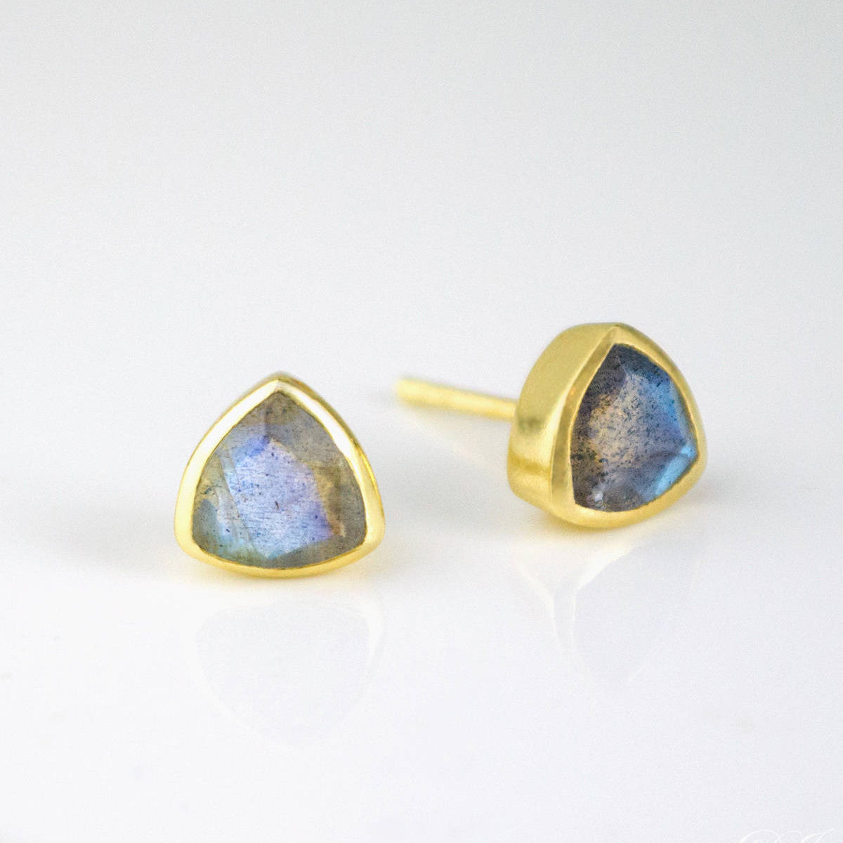 Small Natural Labradorite Triangle Studs, Everyday Earrings