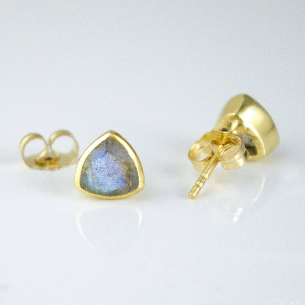 Small Natural Labradorite Triangle Studs, Everyday Earrings