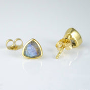 Small Natural Labradorite Triangle Studs, Everyday Earrings