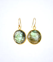 Labradorite large round Vermeil Gold or Sterling Silver bezel set Earrings