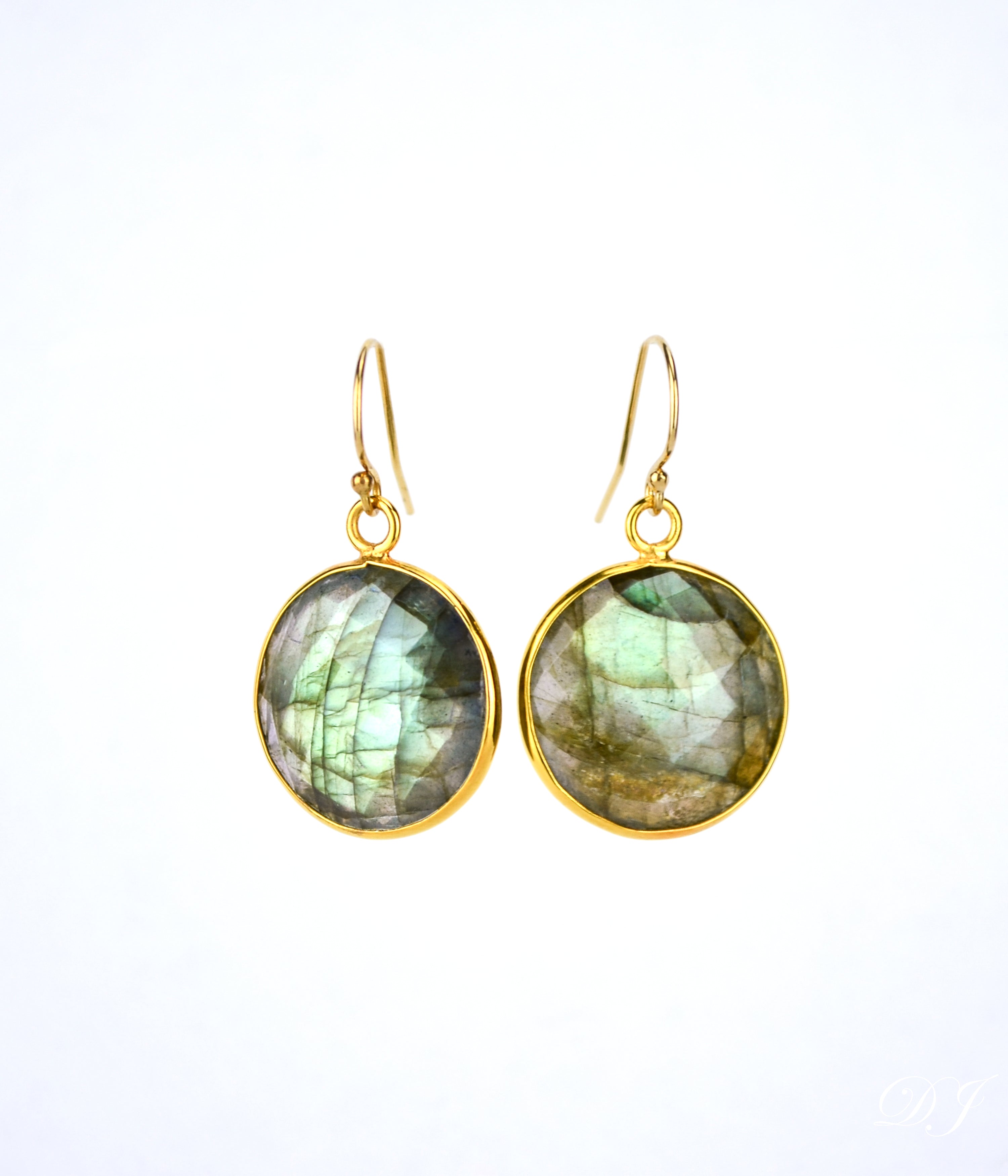 Labradorite large round Vermeil Gold or Sterling Silver bezel set Earrings