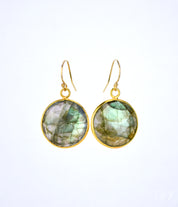 Labradorite large round Vermeil Gold or Sterling Silver bezel set Earrings