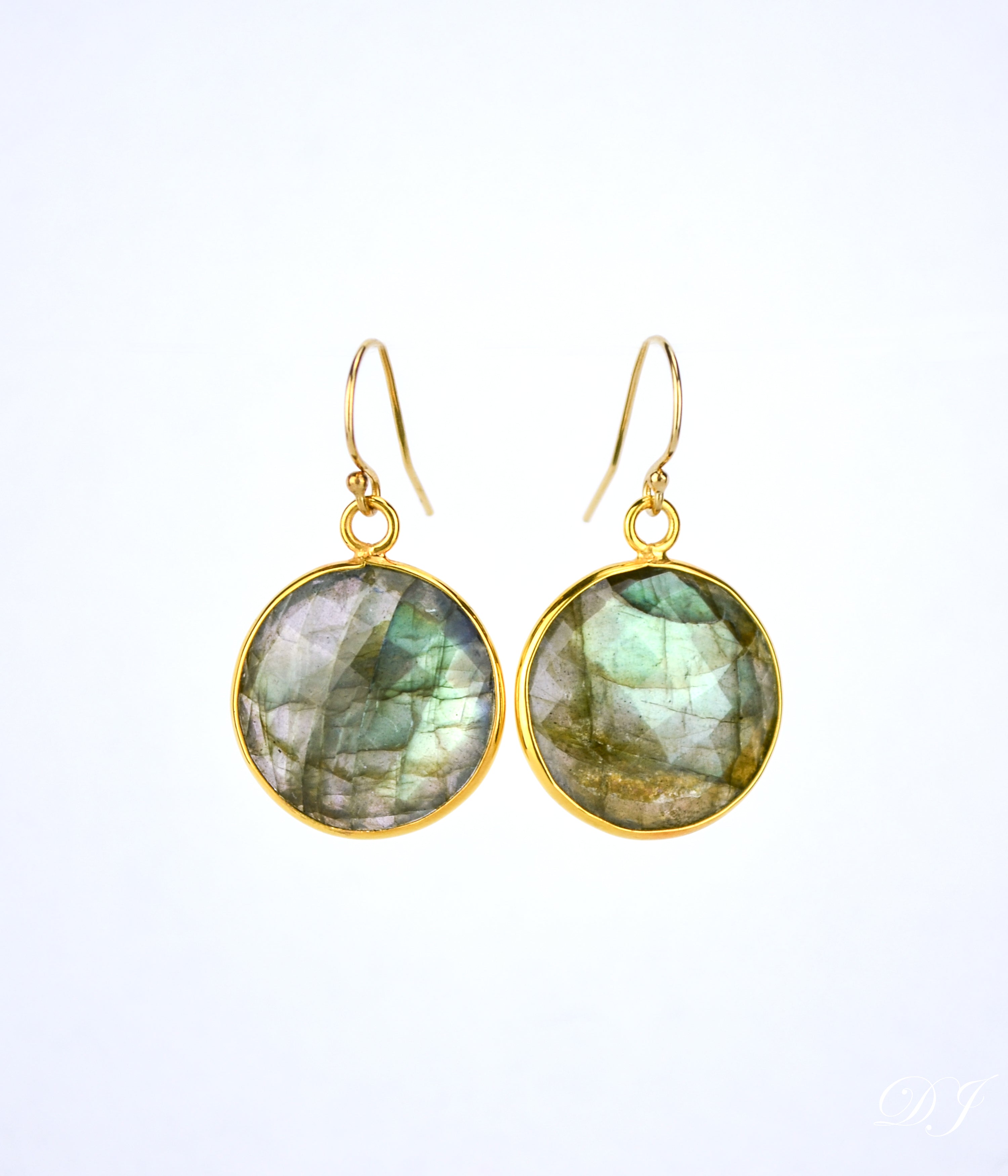 Labradorite large round Vermeil Gold or Sterling Silver bezel set Earrings